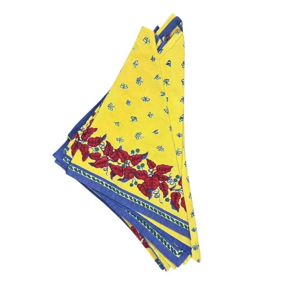 Williams Sonoma Napkins French Provence Bee Yellow Red Blue100% Cotton Set‎ of 8